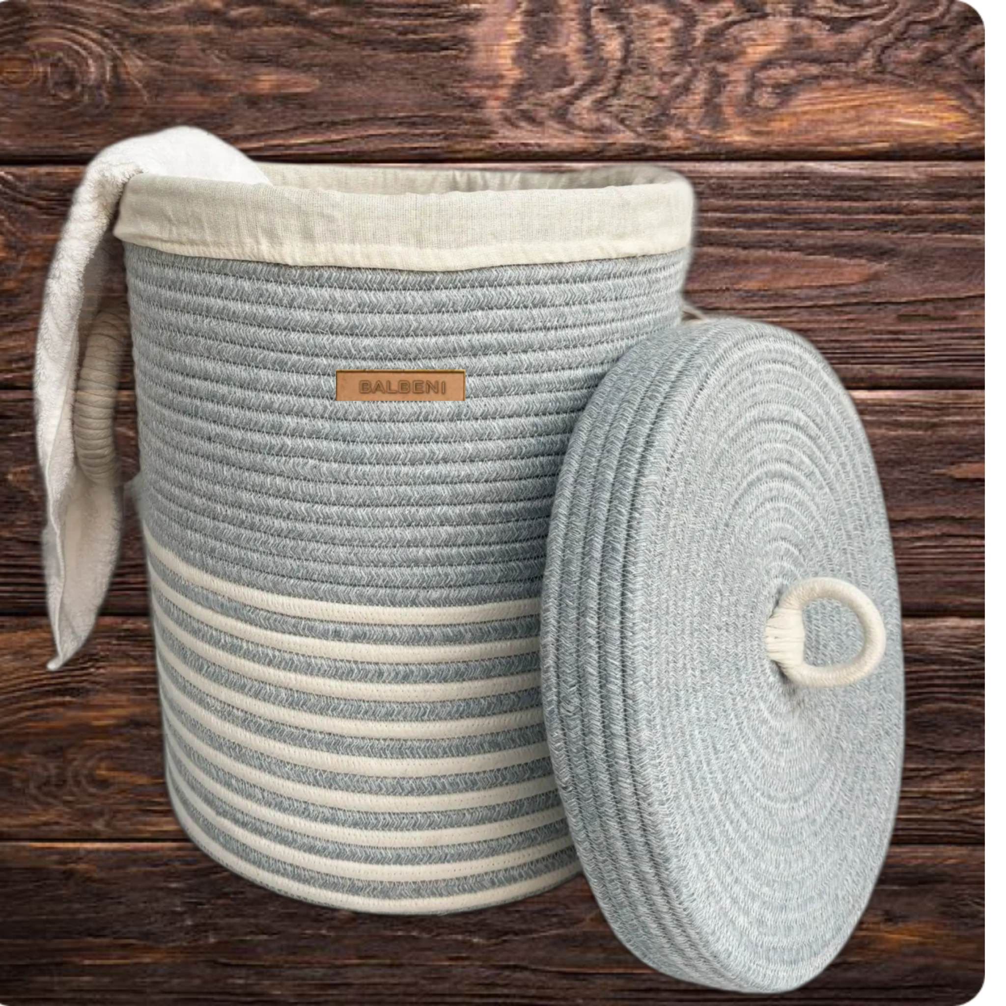 Jute & Cotton Laundry Basket with Lid